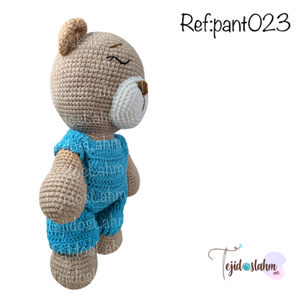 Amigurumi osito beige traje azul