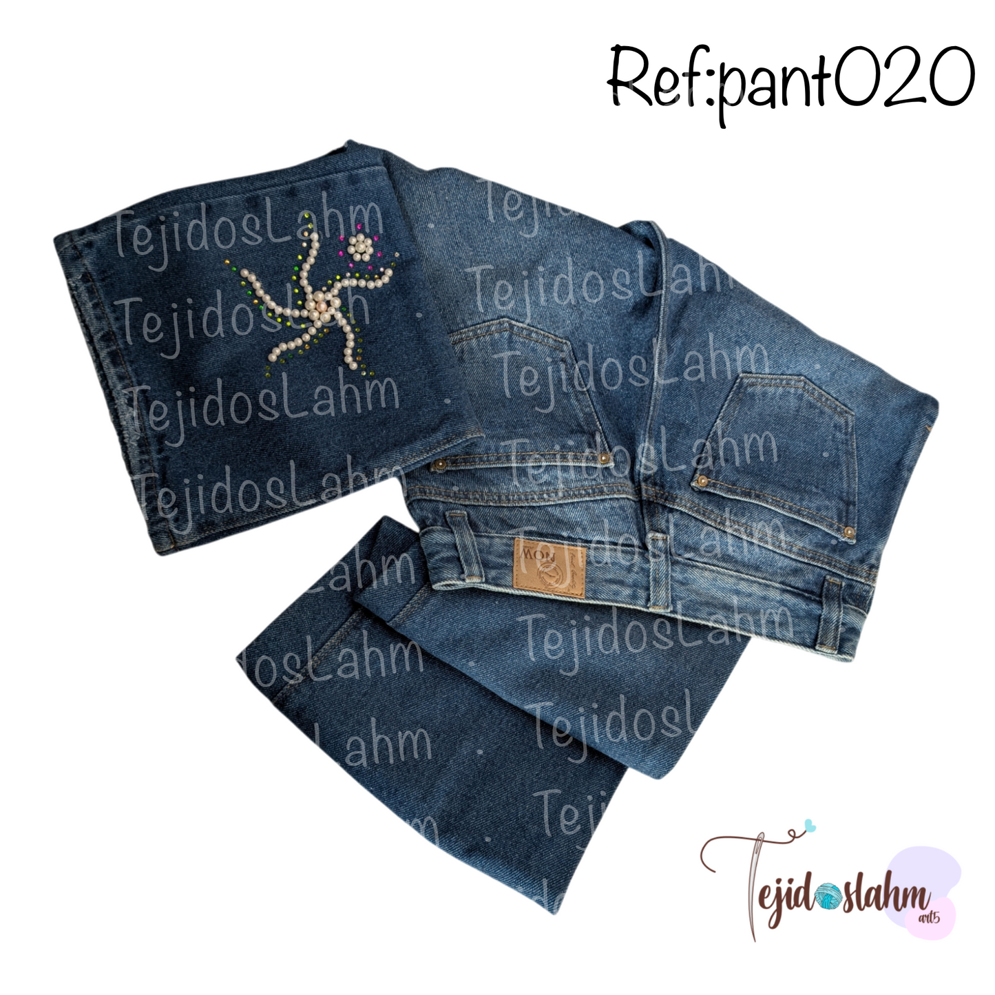 Pantalón de jeans decorado con perlas - Ref: 020