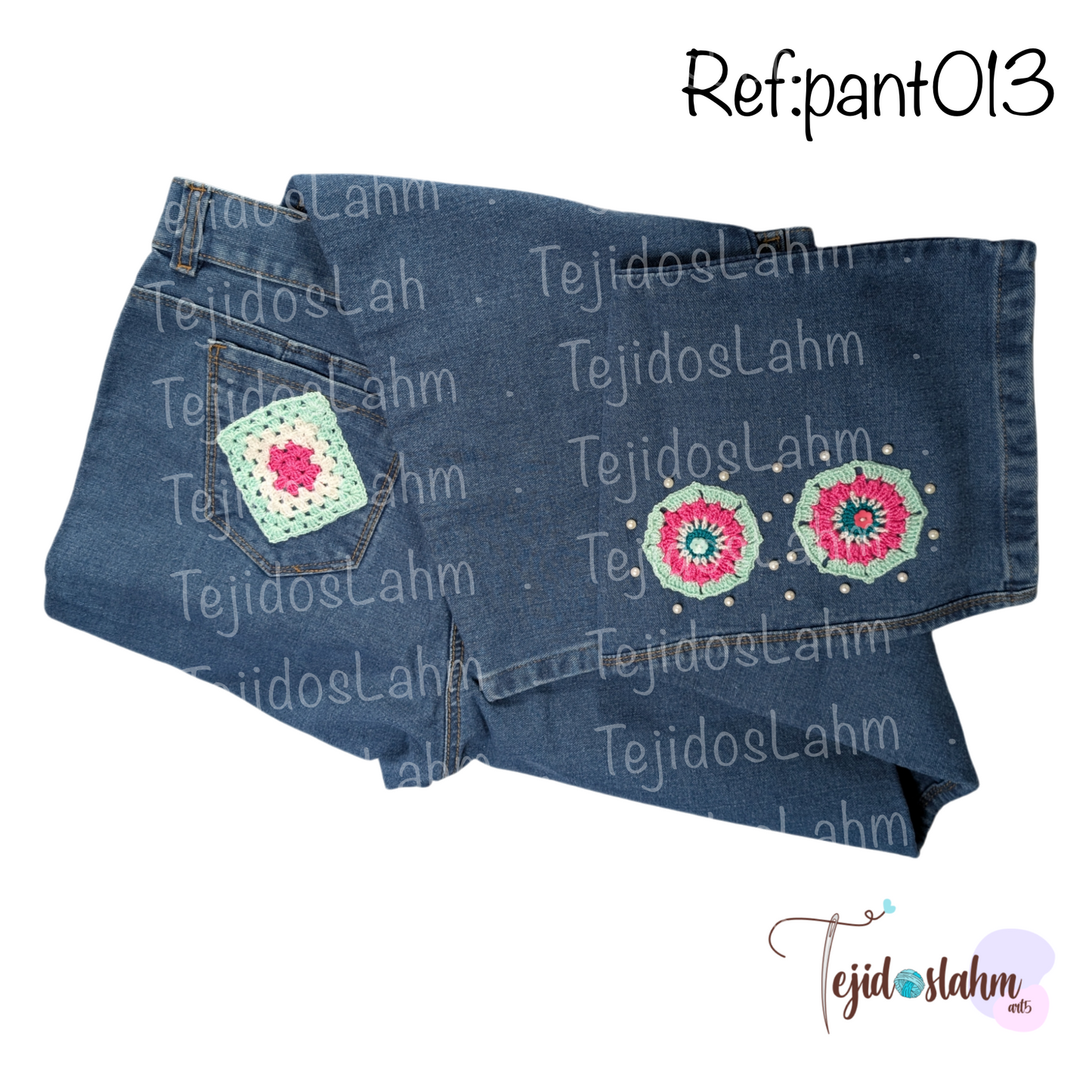 Pantalón de jeans bordado ornamentos flores