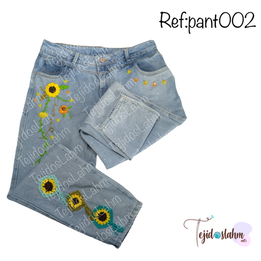 Pantalón de jeans girasoles bordado