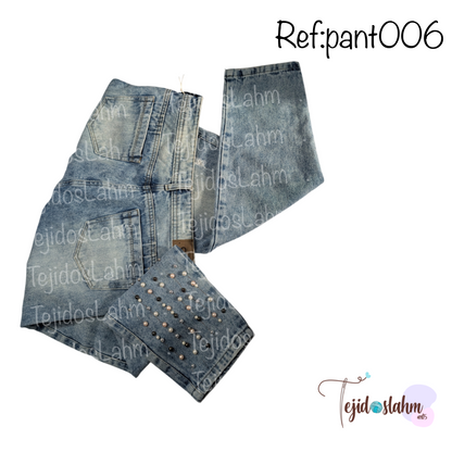 Pantalón de jeans con perlas bordado - Ref: 006