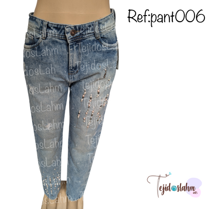 Pantalón de jeans con perlas bordado - Ref: 006