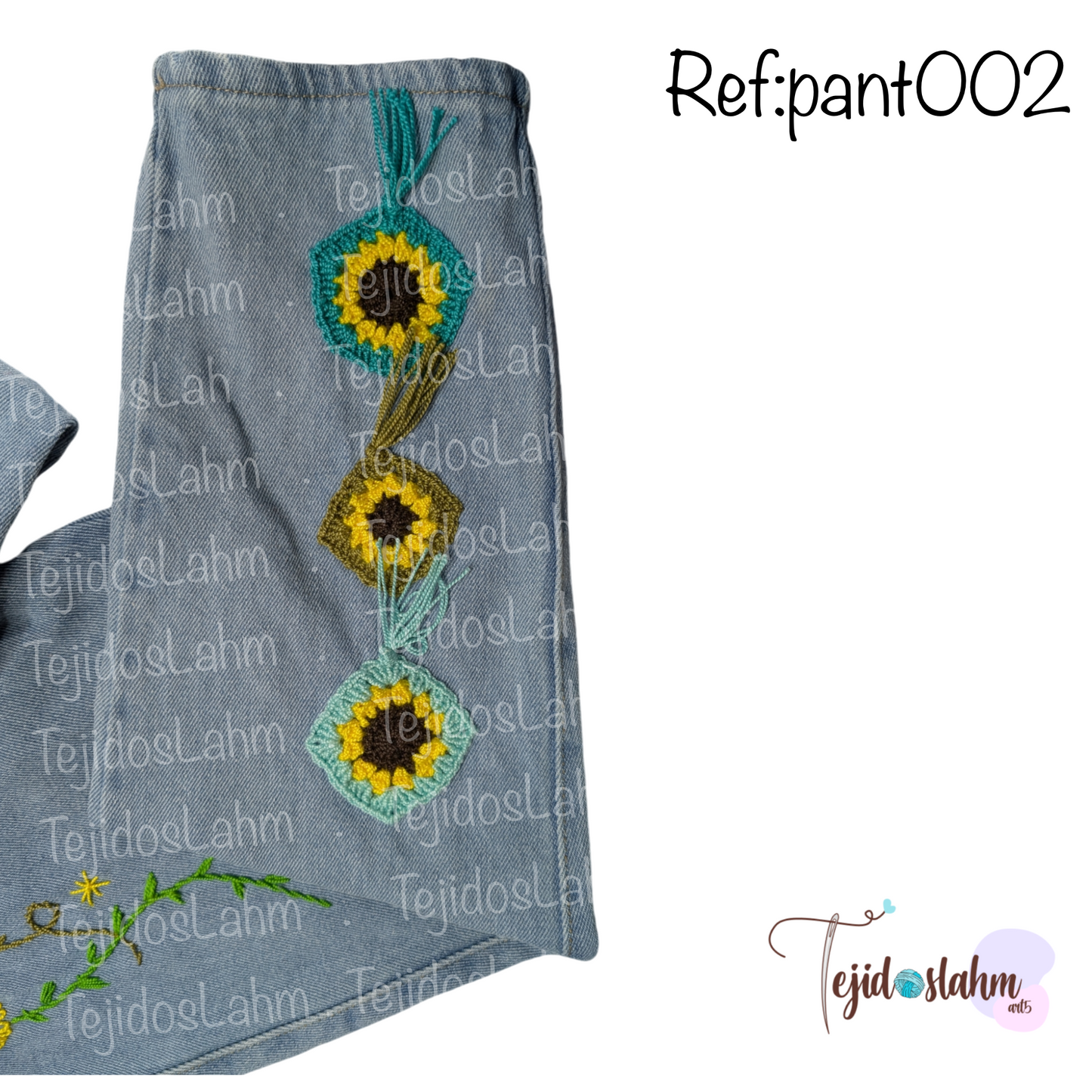 Pantalón de jeans girasoles bordado