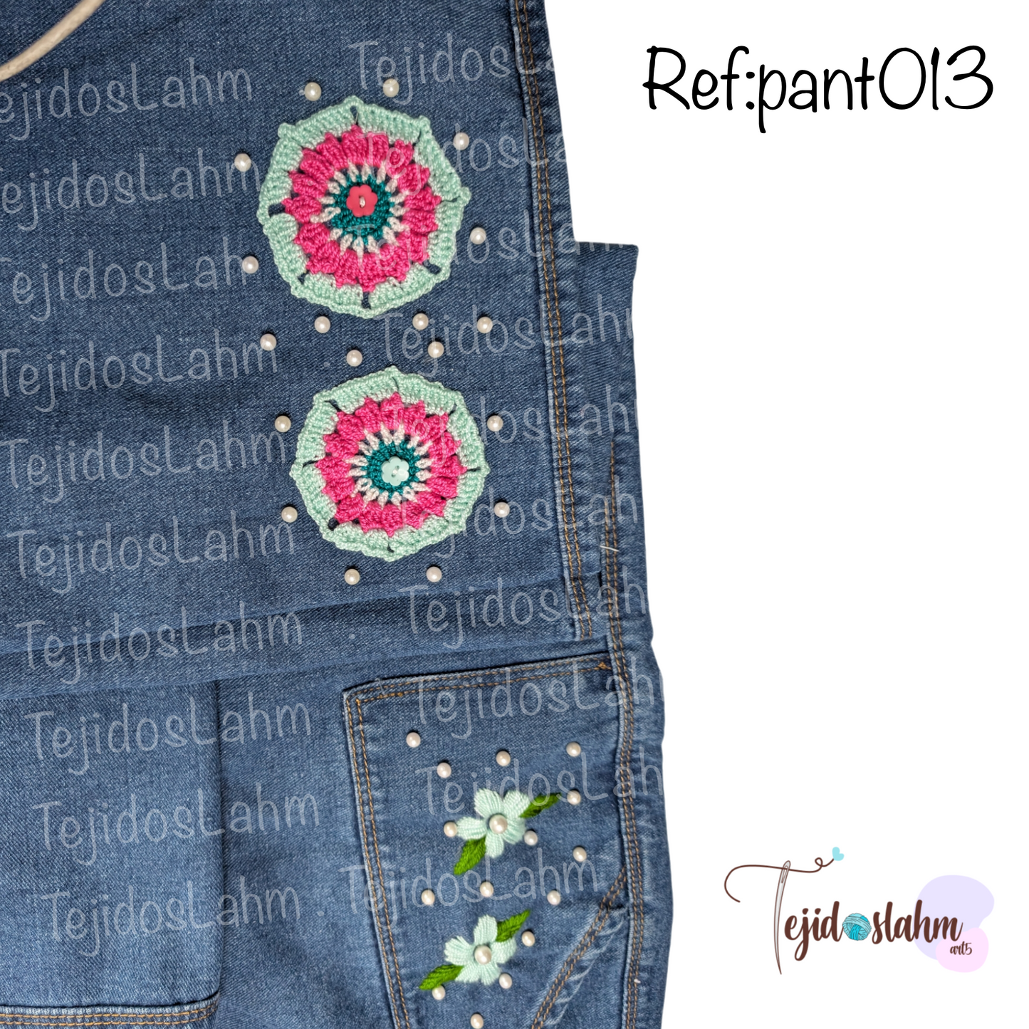 Pantalón de jeans bordado ornamentos flores