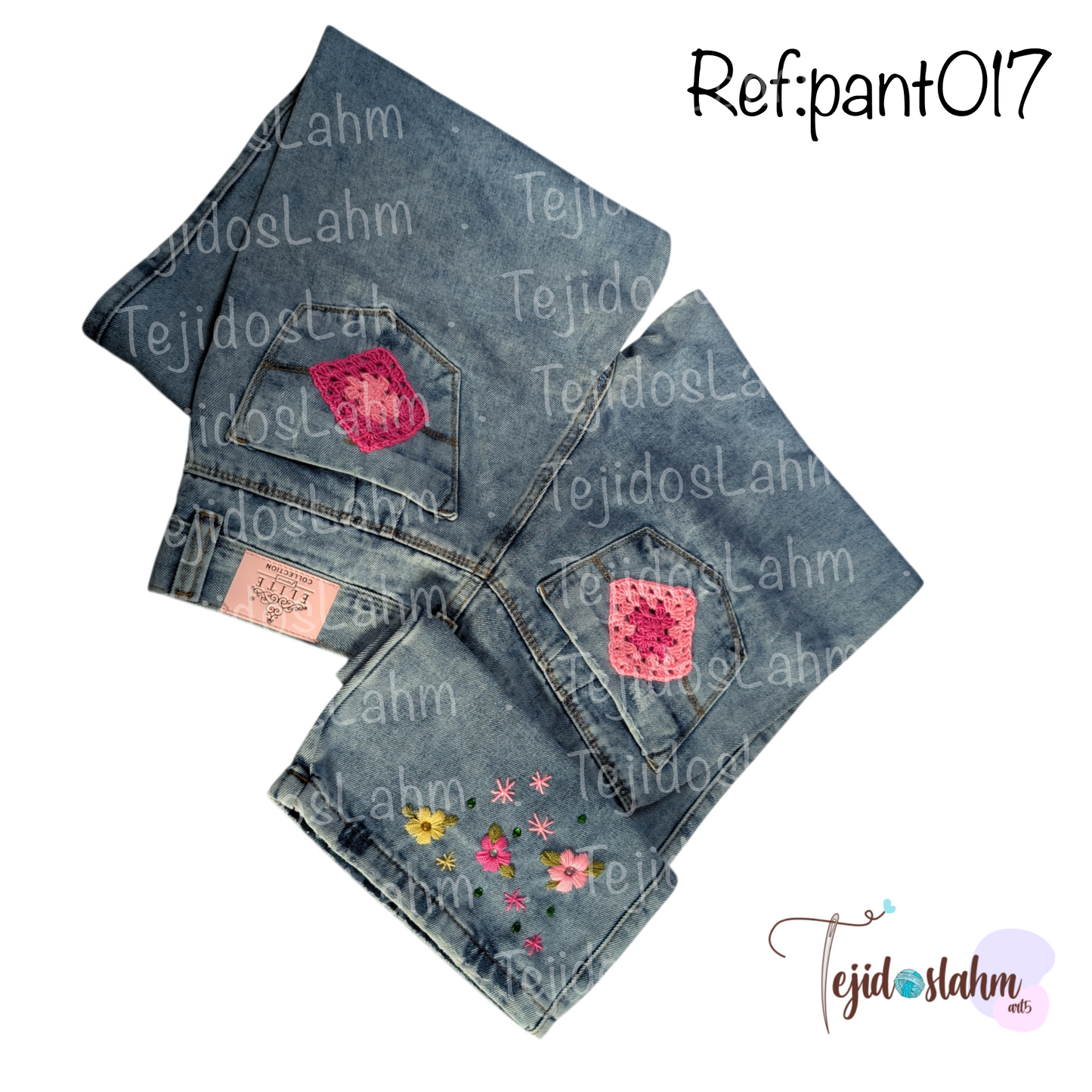 Pantalón de jeans bordado con ornamentos florales