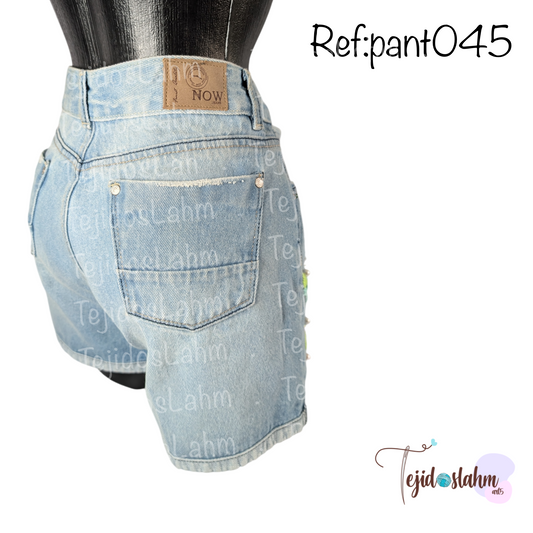 Short de jeans bordado a mano flores de colores