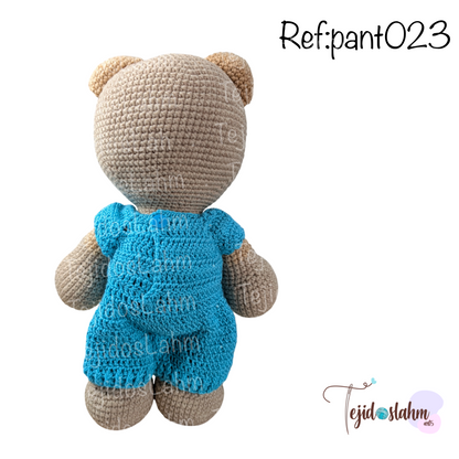 Amigurumi osito beige traje azul